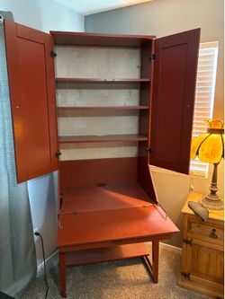 Wood secretary desk with hutch