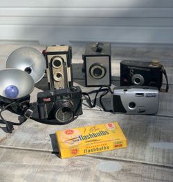 Vintage Camera Collection with Flash Accessories