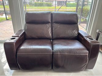 Macy’s 100% Leather Power Reclining Loveseat – 2 Recliners + Power Headrests