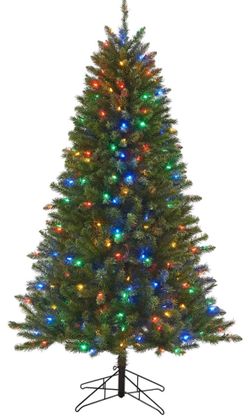 6 ft Pre-Lit Christmas Tree, Eagle Peak Pine Artificial Christmas Tree with 300 Color-Changing LED Lights