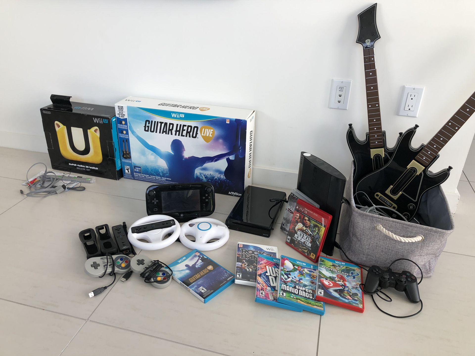 Nintendo wii deluxe gaming bundle w/ U gamepad, Sony PlayStation 3, Guitar hero live + more games