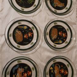 Set of SIX Lynn Chase Jaguar Jungle Glass Salad Plates