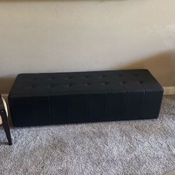 Large Rectangular Black  Leather Ottoman