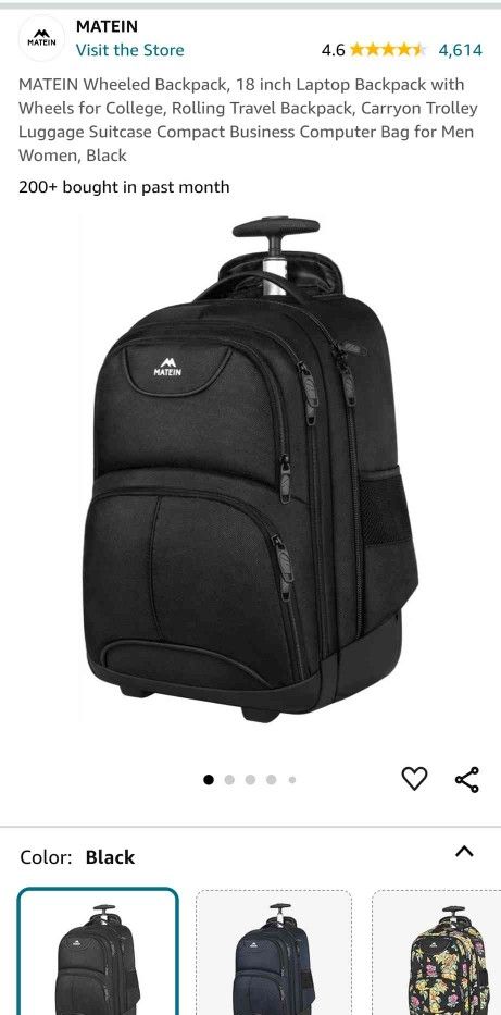 18.4 inch laptop backpack wheeled Rolling with 4 Extra Wheels - Water-Resistant, Airline Approved Underseat Travel Luggage, Ideal 18*14*8 Personal Item Suitcase, Backpack, Roller Backpack,Rolling Bag Our rolling backpacks are well made of waterproof material with laptop compartment and large capacity Rolling Backpack with 4 Detachable