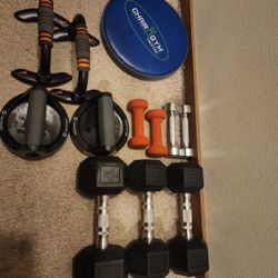 CAP Barbell, 25lb Coated Rubber Hex Dumbbell only one, 20 lb Coated Rubber Hex Dumbell two. All on the pictures cost $100.