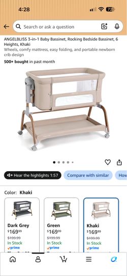 Angelbliss 3-in-1 Baby Bassinet Khaki + Snuggle Me