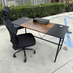 New In Box 56x24x30 Inch Tall Office Desk Table With Side Organizer Monitor Stand And Computer Chair Furniture Combo Set 