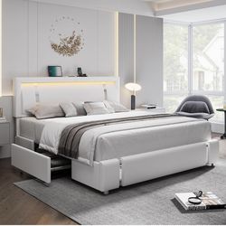 NEW Queen LED Bed Frame – Sealed, Never Opened / Cama Queen NUEVA – Sellada, Nunca Abierta