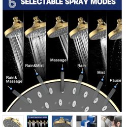 UPGRADED 6 Inch 6-Mode High Pressure Shower Head