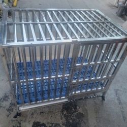 Like New 42Lx28Wx34 Inch Heavy-Duty Stainless Steel Dog Crate Kennel With Locking Wheels 
