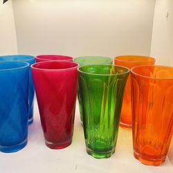 Set Of 8 Tall Non Breakable Tumbler Drink Ware In Orange Blue Pink And Green