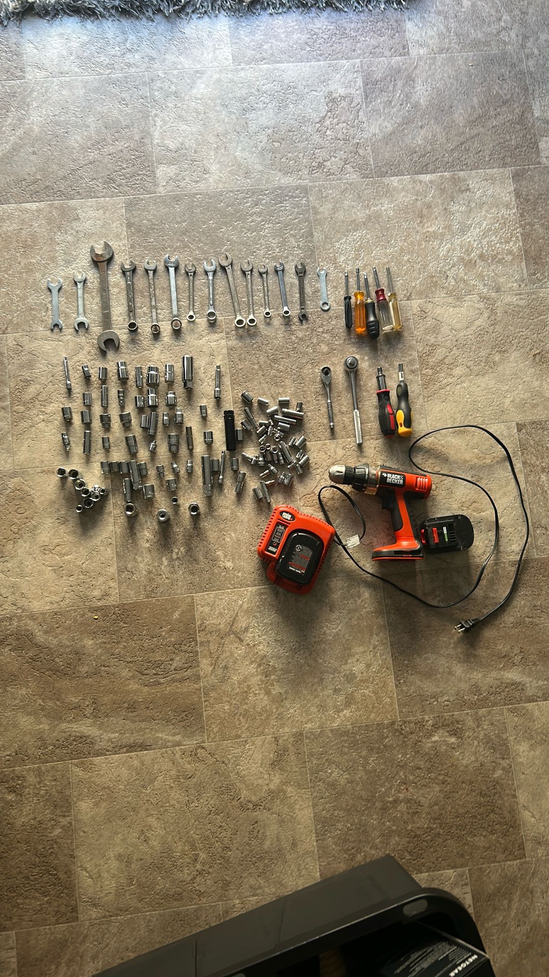 Lot/bundle Of Tools - Drill, Wrenches, Screwdrivers, Socket Sets, Socket Wrenches
