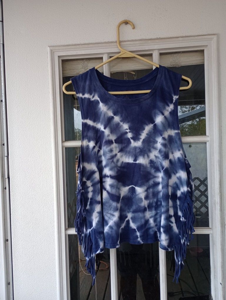 Arizona Tie Dye Cropped Tank Top With Fringe On The Sides Size Large 