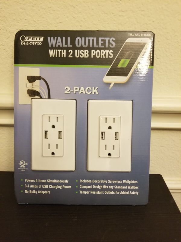 2Pack Feit Electric Wall Outlets With 2 USB Ports New In Box for