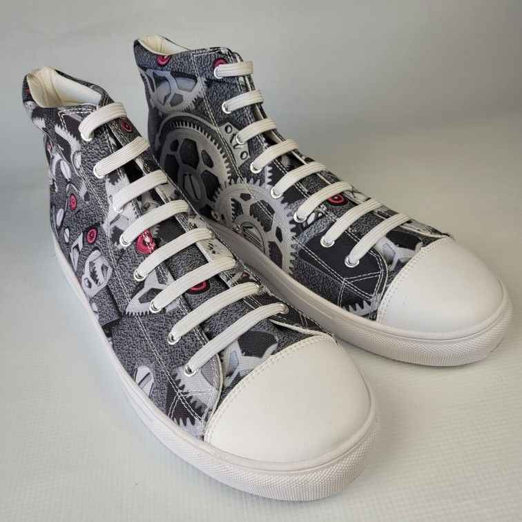 CULTIVÉ LUXE An Integration Of Art,Fashion Men's High Top Sneakers Synthetic Canvas Mechanical Vegan Leather Toe Cap Size 13