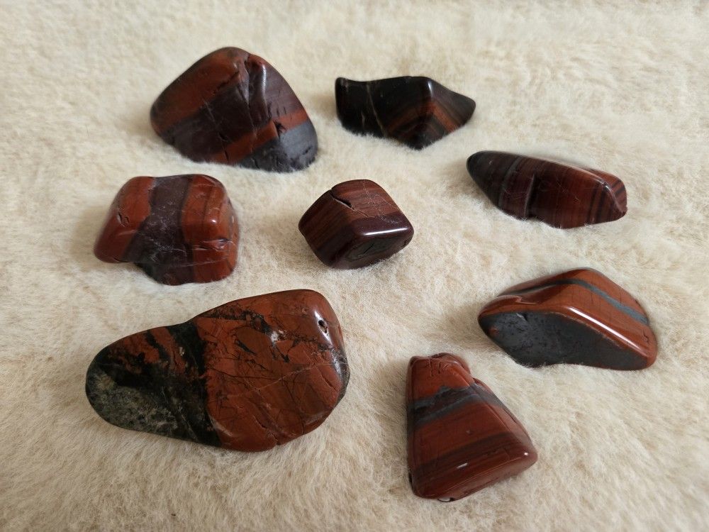 Eight Pieces Of Red Jasper With Iron Inclusion