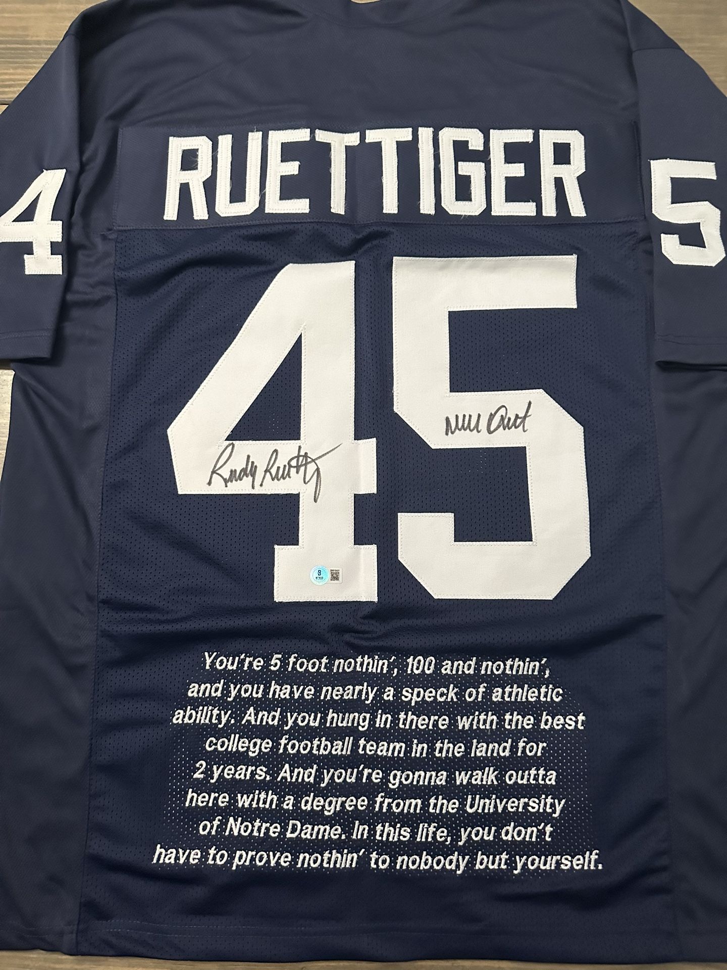 🏈 Rudy Ruettiger Signed Notre Dame Custom Jersey – Beckett Witnessed 5/17/25
