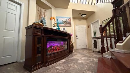 Electric Fireplace TV Console Cabinet with 7 colors of flames 75” inches long