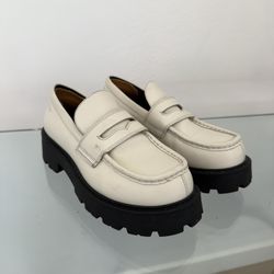 Vagabond Ivory Leather Chunky Loafers, Size 6, Good Condition