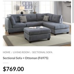 Gray Sectional Sofa With Ottoman