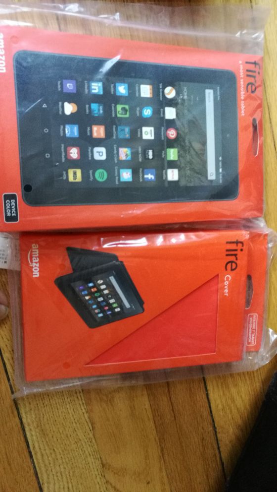 Unopened box! Kindle fire tablet, cover and screen guard
