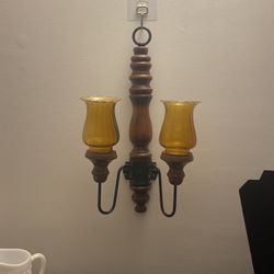 Vintage Wall Sconce With 2 Amber Globes