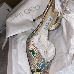 Jimmy Choo 9B Thandi Snakeskin Halter Pumps