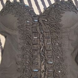 Womens black Large jeweled tie top