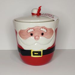 Peppermint Square Santa Claus Christmas Cookie Jar Canister 