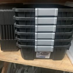 Sterilite 10 Gallon Black Stacker Tote, 2 Piece set of 6 