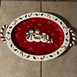 Ceramic Christmas Snowman Platter 