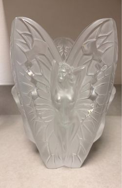 Lalique Paris Crystal Winged Fairy Vase/Bowl – Frosted & Clear Crystal Art Piece