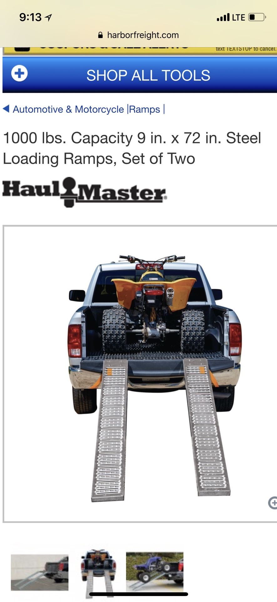 1,000 Lb 9” x 72” steel trailer/truck loading ramps