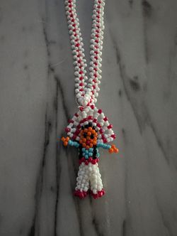 NATIVE AMERICAN SEED BEADED 3D FIGURAL NECKLACE