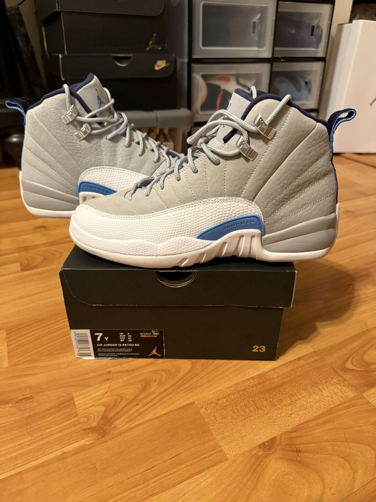Jordan 12 Retro “Grey University Blue” Size 7Y