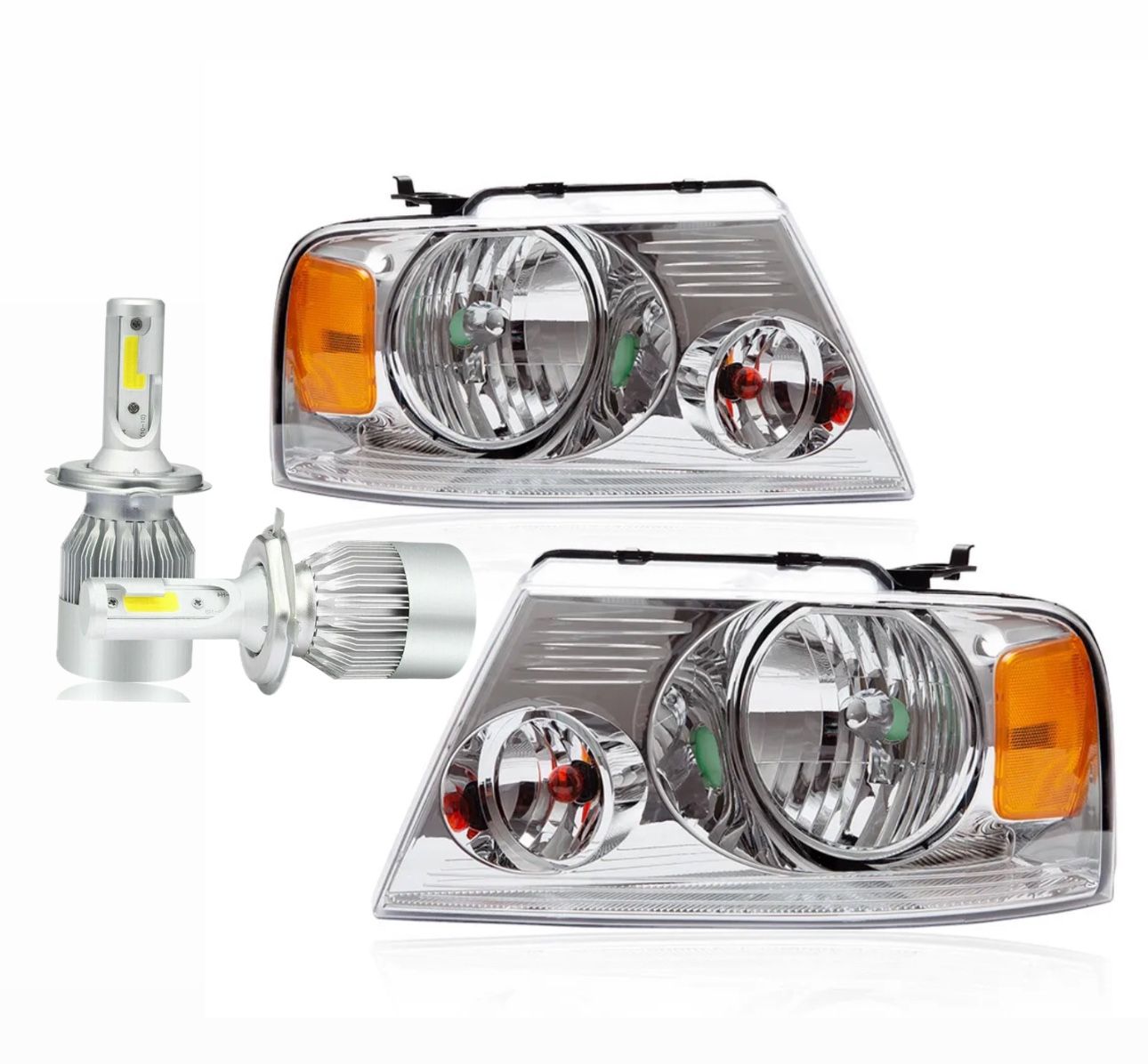 New Headlights and New LED Bulbs for Ford F150 Fits 2004 through 2008
