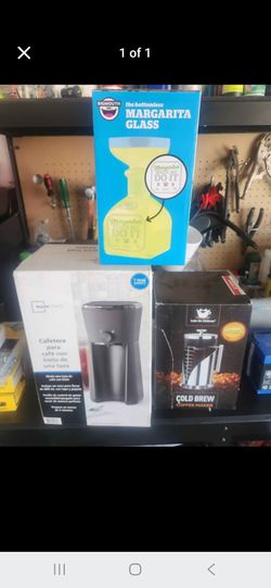 Two coffee makers and a margarita glass