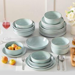 vancasso ANYA 24 Pieces Plates and Bowls Set, Mint Green Dinnerware Sets, Reactive Glaze Dishes Set for 6, Ceramic Dishware Sets Kitchen Dinner Set, M