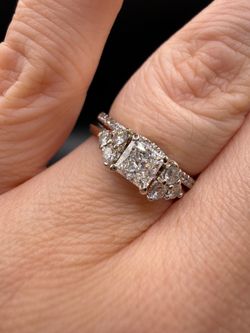 14K white gold natural diamonds gorgeous wedding engagement ring set 4.4g size 5.5 can be resized