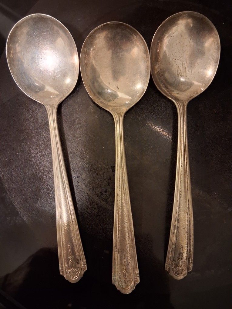 3 Pure Silver Plate ELMO Table Spoons