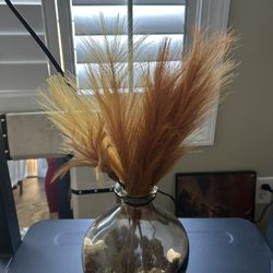 Glass Vase With  Feathers