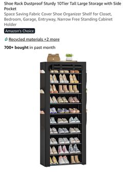 10-Tier Tall Shoe Rack with Fabric Cover