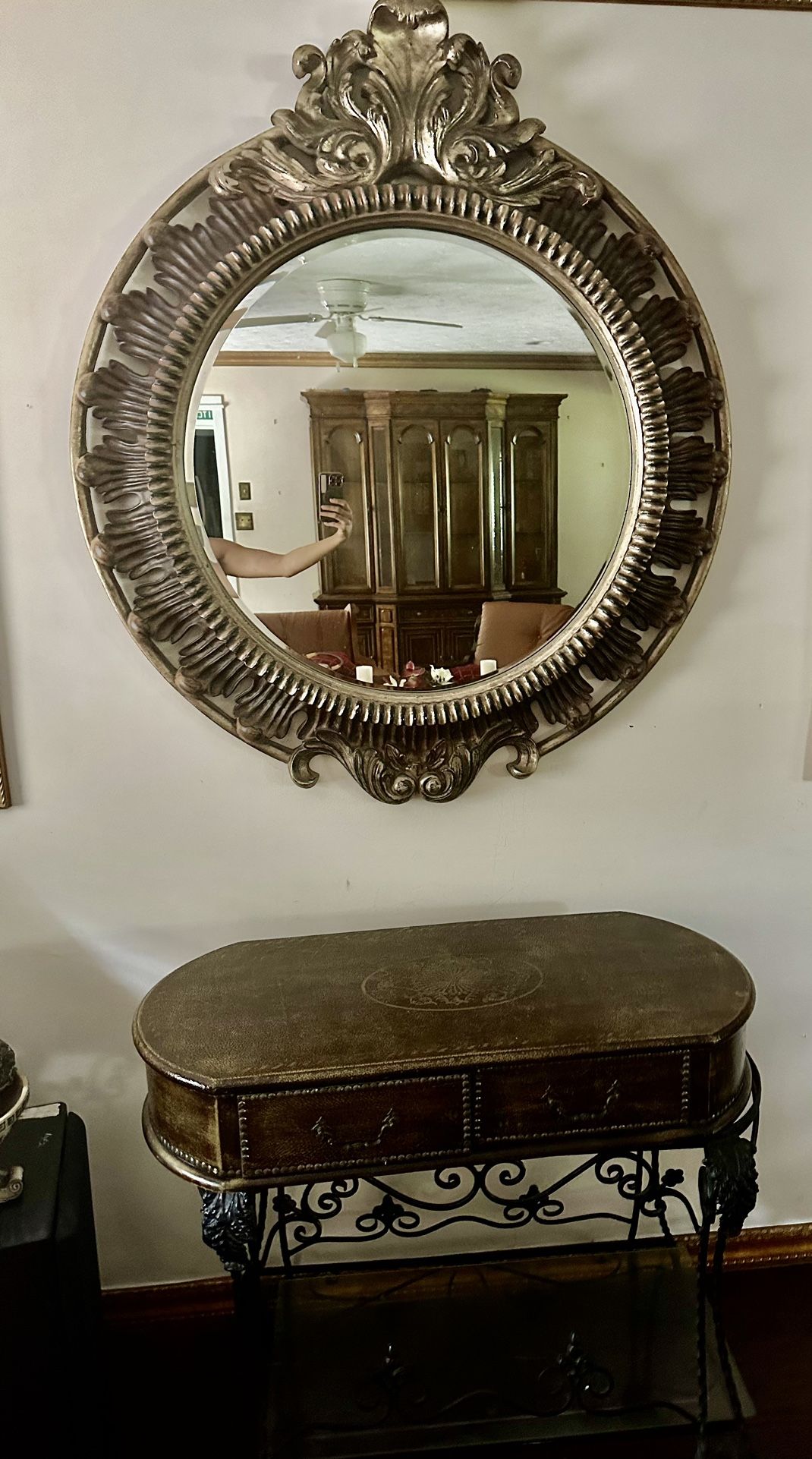 Antique Entryway Table And Mirror Set