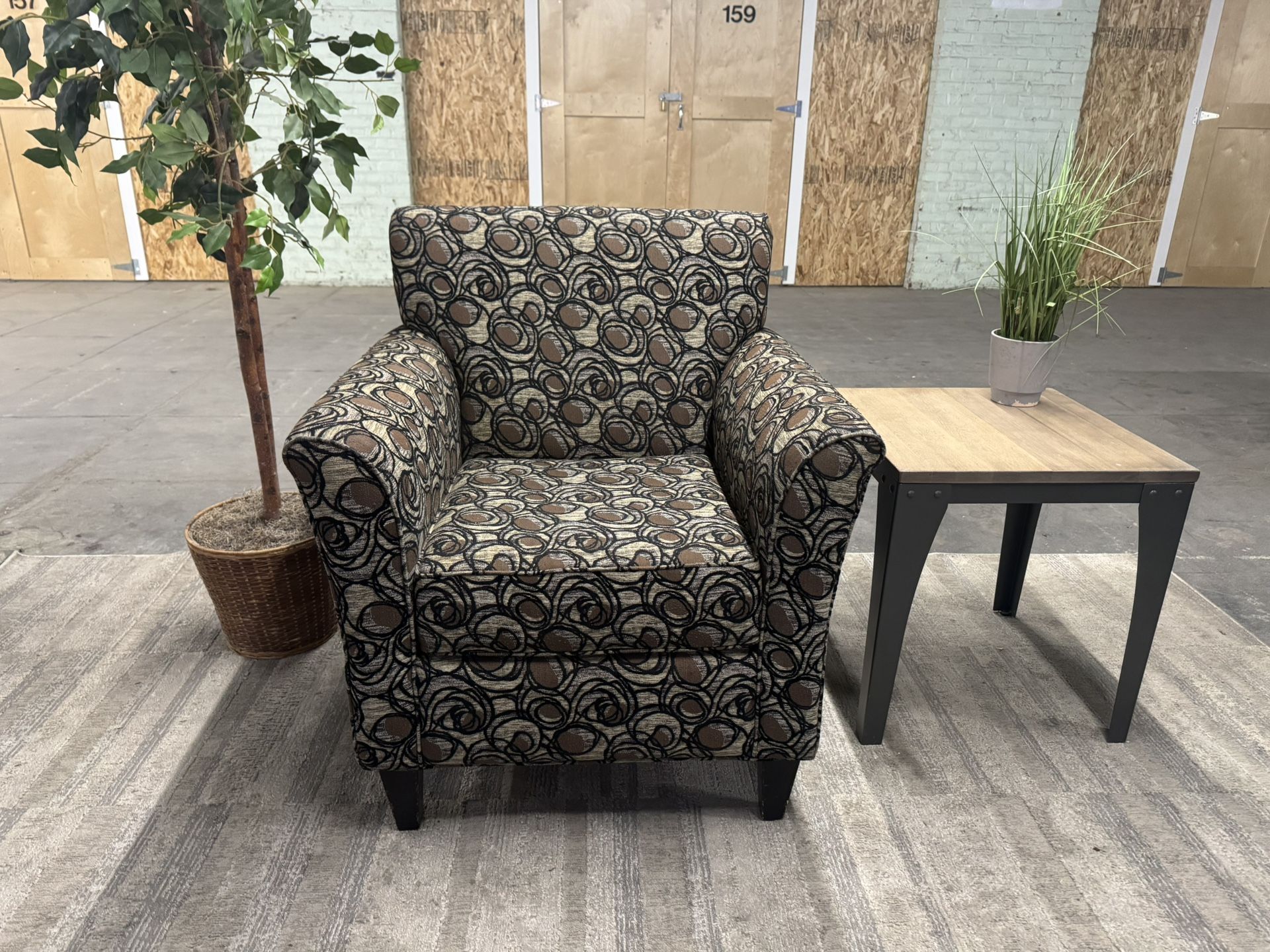 Contemporary Upholstered Armchair with Circular Pattern