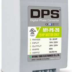 DPS 20HP MY-PS-20 Used for 15HP(11kW) 45A Motor, Single to 3 Phase Converter, 1 DPS Must Be Used for 1 Motor Only, Input/Output 200-240V, UL Listed