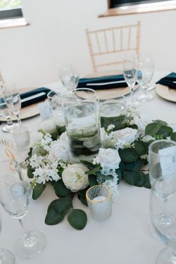 14 Matching Faux Wedding Floral Centerpieces – Ivory & Eucalyptus