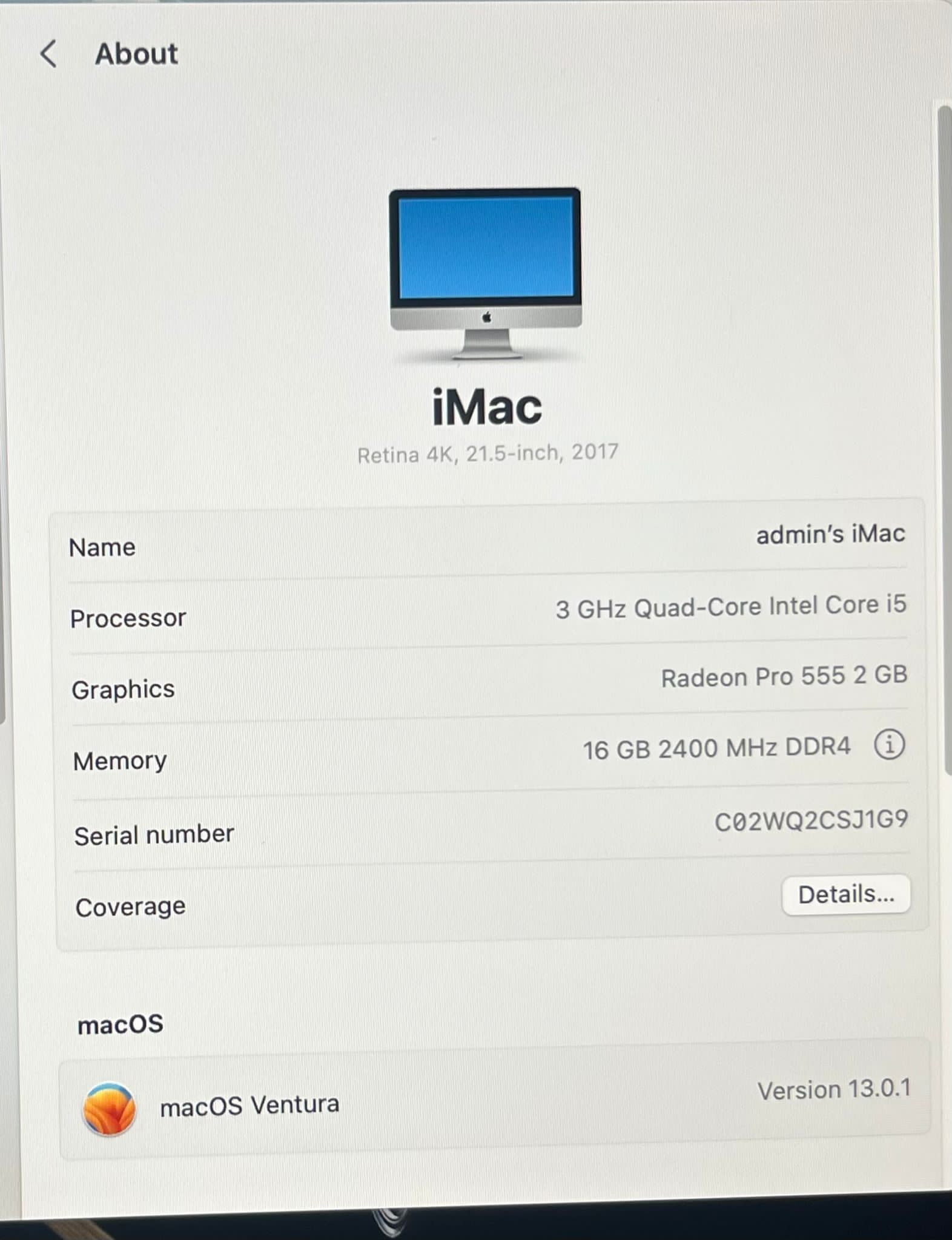Apple iMac 21” RETINA 4K 2017 3Ghz quadcore i5 16GB 256GB SSD