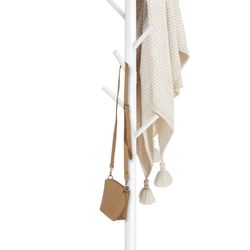 Haddockway Wooden Coat Rack Stand with 8 Hooks New Zealand Pine 3 Adjustable Coat Standing Tree Easy Assembly for Coats, Hats, Scarves and Handbags fo