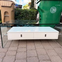 Italian Modern Coffee Table – Glass & White Lacquer