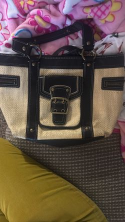 Vintage Coach Legacy, Straw And Leather Satchel